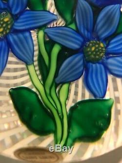 1982 Saint Louis France Blue Flower Trellis Paperweight Ltd Ed 8/150 with Cert