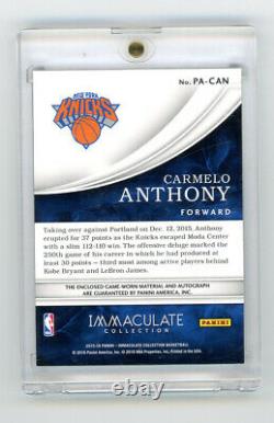 2015-16 Immaculate Collection Carmelo Anthony Auto Game Worn Jersey Patch #/60