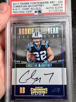 2017 Contenders Christian McCaffrey RC AUTO GOLD REFRACTOR /5 ON CARD PSA 9 Mint