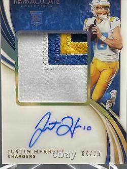 2020 Panini Immaculate Football 4/25 Justin Herbert 4 Color Rookie Patch Auto