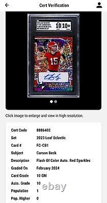 2023 Leaf Color Flash #/9 Carson Beck Red Sparkle Autograph 10 Gem Mint POP 1