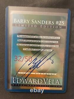 AUTO Barry Sanders #25 Edward Vela Art Card. Limited Edition /50