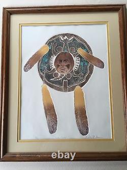 American Indian Turtle Shield Limited Edition Etching Print, Signed, Framed