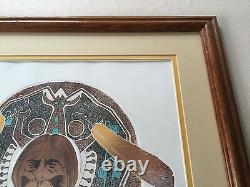 American Indian Turtle Shield Limited Edition Etching Print, Signed, Framed