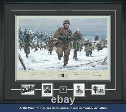 Band of Brothers Print depicting Ron Speirs & autographed by 14 Bastogne vets