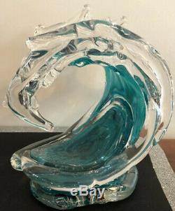 Beautiful David Wight Tsunami Wave Art Glass Sculpture Signed 2011 9×7×8