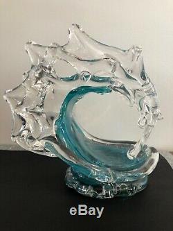 Beautiful David Wight Tsunami Wave Art Glass Sculpture Signed 2011 9×7×8