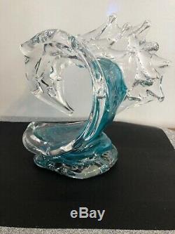 Beautiful David Wight Tsunami Wave Art Glass Sculpture Signed 2011 9×7×8