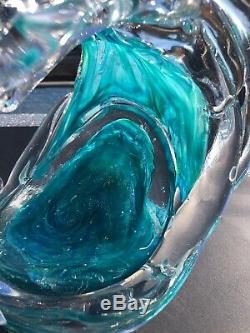 Beautiful David Wight Tsunami Wave Art Glass Sculpture Signed 2011 9×7×8