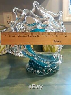 Beautiful David Wight Tsunami Wave Art Glass Sculpture Signed 2011 9×7×8