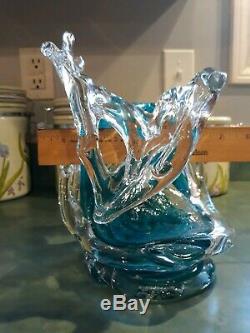 Beautiful David Wight Tsunami Wave Art Glass Sculpture Signed 2011 9×7×8