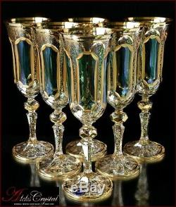 Bohemia Crystal Champagne Glasses 21 cm, 180 ml, Versal Izumrud 6 pc New