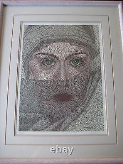 CRACKLE DRAWING WOMAN PORTRAIT LIMITED EDITION PRINT WithFRAME, SIGNED BY ROBERT