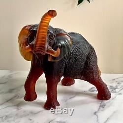 DAUM Large Bull Elephant Amber Crystal Pate de Verre Product #02568 Ltd Edition