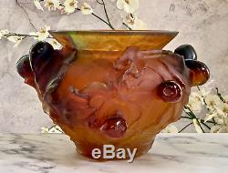 DAUM Large Figs Bowl Vase Amber French Crystal Pate de Verre Retail $4800