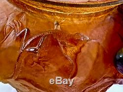 DAUM Large Figs Bowl Vase Amber French Crystal Pate de Verre Retail $4800