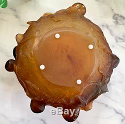 DAUM Large Figs Bowl Vase Amber French Crystal Pate de Verre Retail $4800