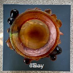 DAUM Large Figs Bowl Vase Amber French Crystal Pate de Verre Retail $4800