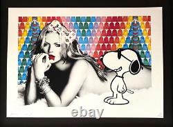 DEATH NYC Hand Signed LARGE Print Framed 16x20in COA KATE MOSS WITH BOW SNOOPY B