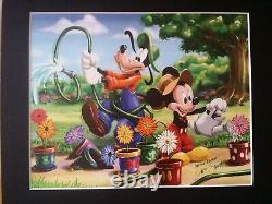 DISNEY Limited EDITION Autographed MICKEY MOUSE + GOOFY Artist Print SIGNED Art