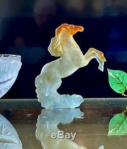 Daum Pate de Verre Crystal Wild Rearing Horse Signed Authentic with Box