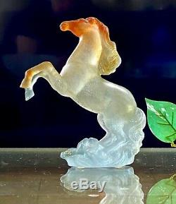 Daum Pate de Verre Crystal Wild Rearing Horse Signed Authentic with Box