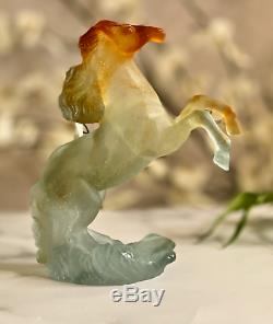 Daum Pate de Verre Crystal Wild Rearing Horse Signed Authentic with Box