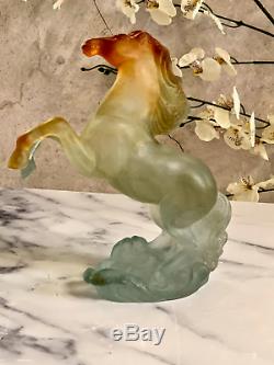 Daum Pate de Verre Crystal Wild Rearing Horse Signed Authentic with Box