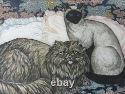 Dorothy Lundquist Cat and Pillows Limited Edition Etching Print, Signed, Framed