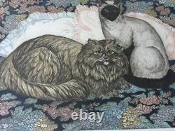 Dorothy Lundquist Cat and Pillows Limited Edition Etching Print, Signed, Framed