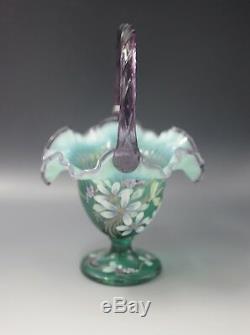 Fenton Art Glass New XXI Century Collection Basket Green Signed By All Fentons