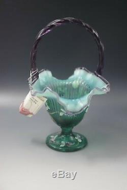 Fenton Art Glass New XXI Century Collection Basket Green Signed By All Fentons