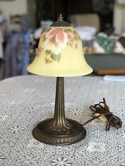 Fenton Burmese Glass Lamp Hibiscus with Bee Limited Edition Artist Signed 13