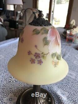 Fenton Burmese Glass Lamp Hibiscus with Bee Limited Edition Artist Signed 13