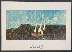 Fran Bull Signed Limited Edition Silkscreen Sky Day Sailboat 1980