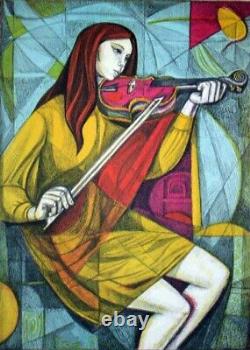 Irving Amen Violin Hand Signed Limited Edition Lithograph Litho Auto Art Music