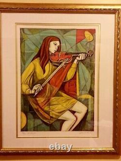 Irving Amen Violin Hand Signed Limited Edition Lithograph Litho Auto Art Music