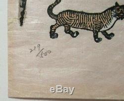 J. H. Han Korean Folk Tiger Limited Edition Signed Woodblock Dated 1973