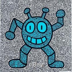 Limited Edition Mr Doodle Silk Screen Blue Robot 2019 ED 100 Autographed