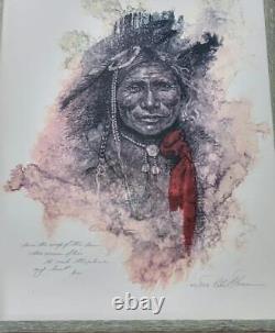 Limited Edition Native American Chief 45/250 Robert Garner pencil signed Framed