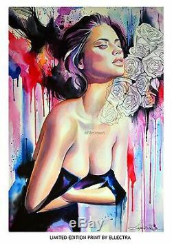 Limited Edition Print By Ellectra / Splatter Artoriginal Erotic Oil Adriana Lima