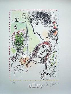 MARC CHAGALL Hand Signed 1983 Original Color Lithograph Tendresse