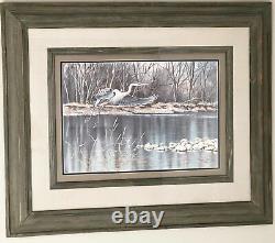 MICHAEL MELANDER Signed Limited Edition PRINT Black Herron Rustic Wood Frame