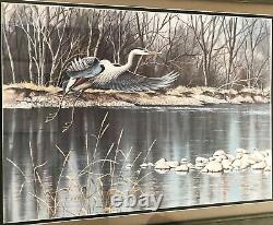 MICHAEL MELANDER Signed Limited Edition PRINT Black Herron Rustic Wood Frame