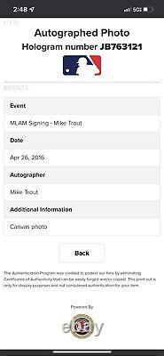Mike Trout Autographed Canvas 21X32 MLB Holo#JB763121 Limited Edition Of 99