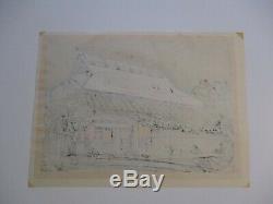 Nishijima Pencil Signed Woodblock Print Limited Edition Temple Landscape Vintage