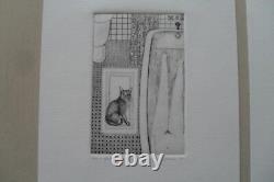 Original Cat Etchings by Viviane de Kosinsky Titled, Numbered & Signed Fine