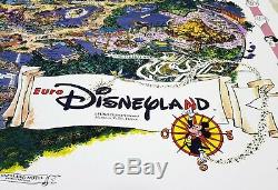 RARE VINTAGE ORIGINAL 1992 EURO DISNEYLAND LIMITED EDITION SOUVENIR MAP signed