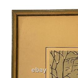 Rare Color Woodcut F. Goldberg Winter Scene Signed by the Artist Limited Edition