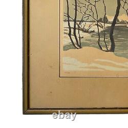 Rare Color Woodcut F. Goldberg Winter Scene Signed by the Artist Limited Edition